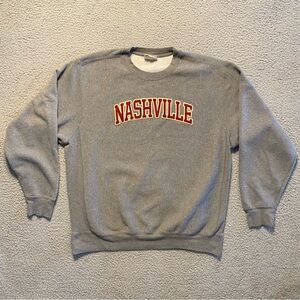 MV Sport Gray Crewneck Sweater with Red Nashville Print